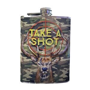 Take A Shot 8oz Hip Flask Stainless Steel Camo Deer Hunting Novelty Liquor Gift